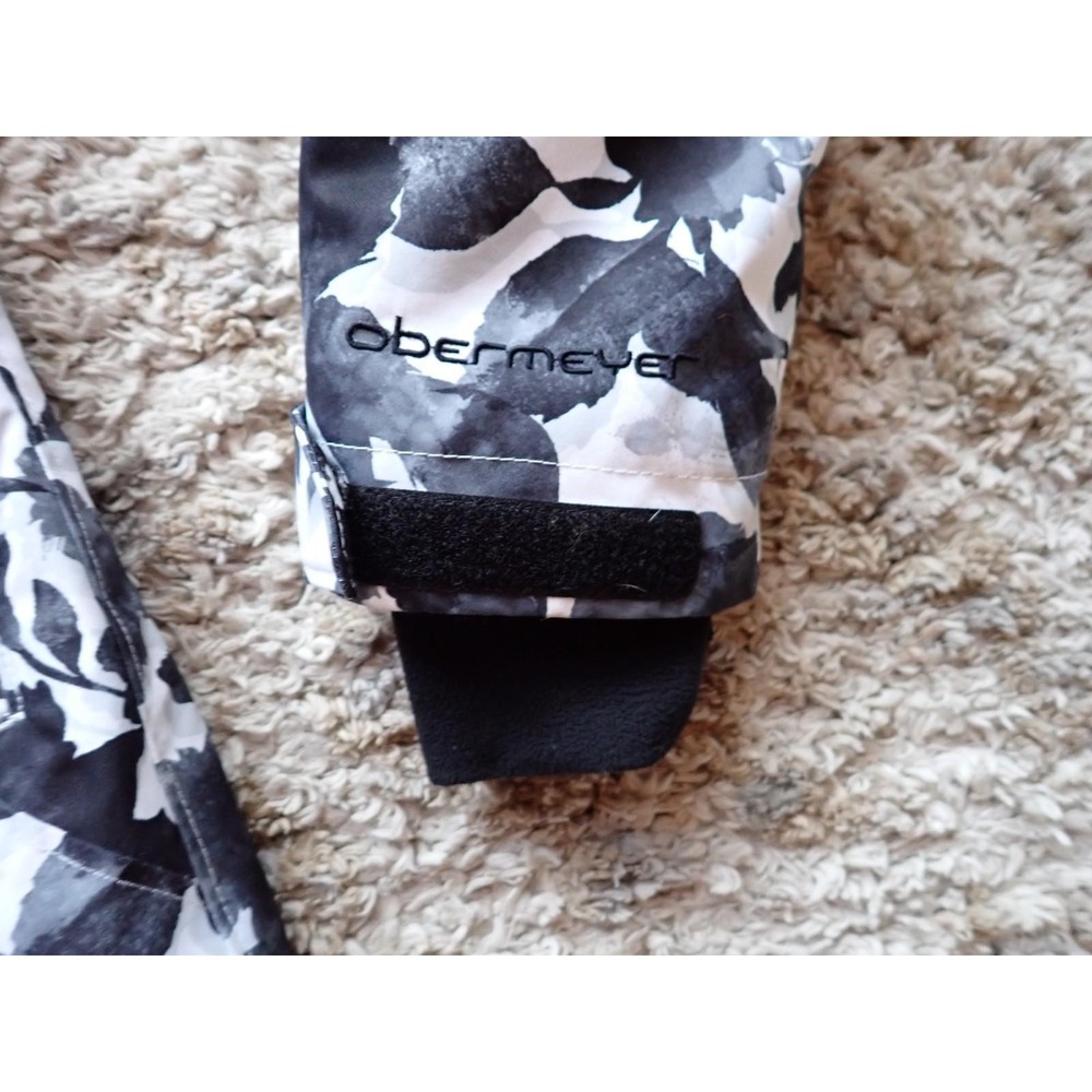 Obermeyer Ski Jacket Women Size 4 Black White Excellent Floral Hooded Winter - Picture 3 of 14